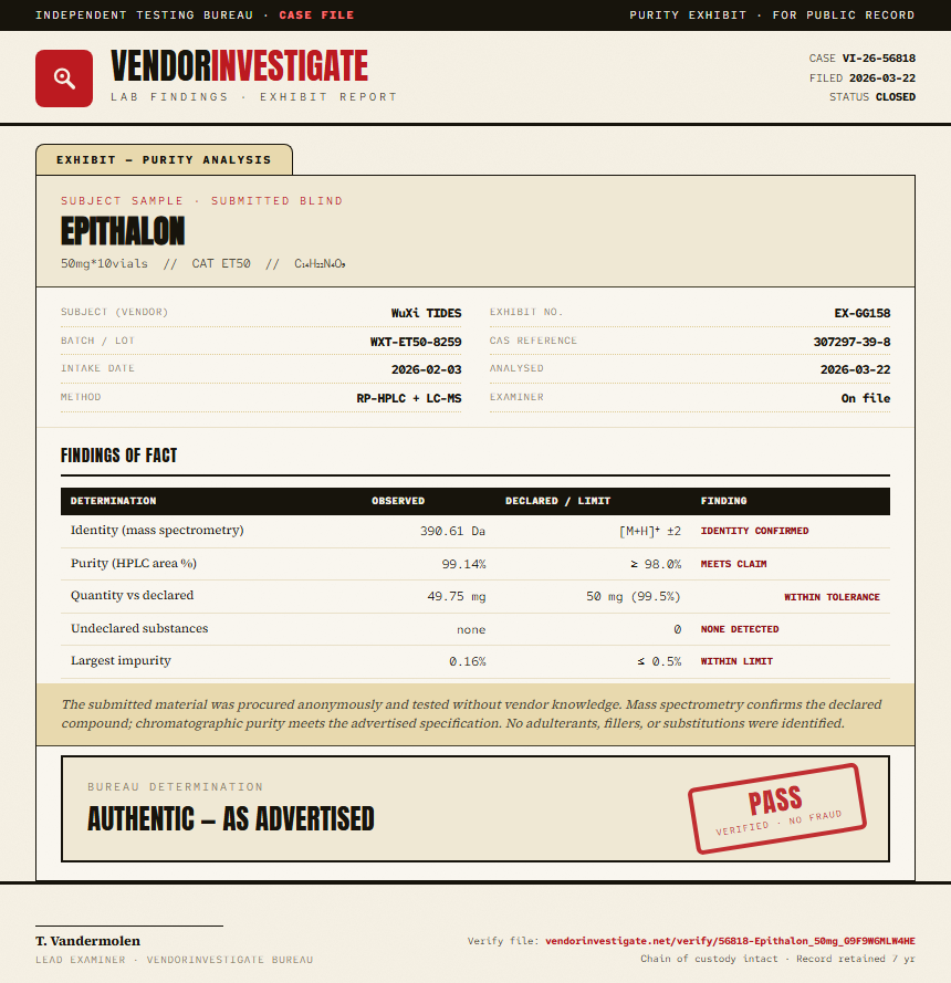 Epithalon Purity (HPLC) report by VendorInvestigate